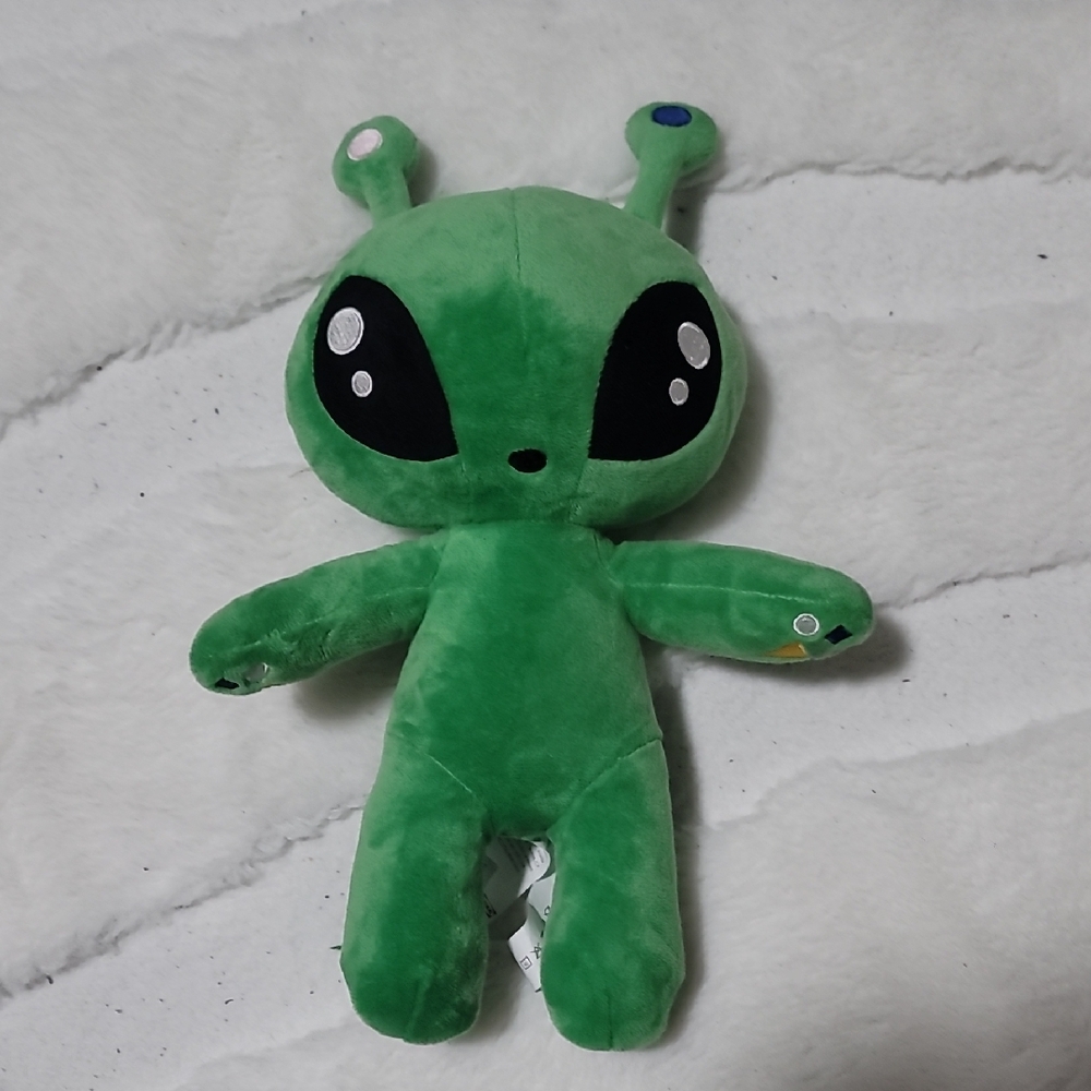 IKEA AFTONSPARV 13" Green Alien Plush Toy with Yellow Accents - 805.515.59